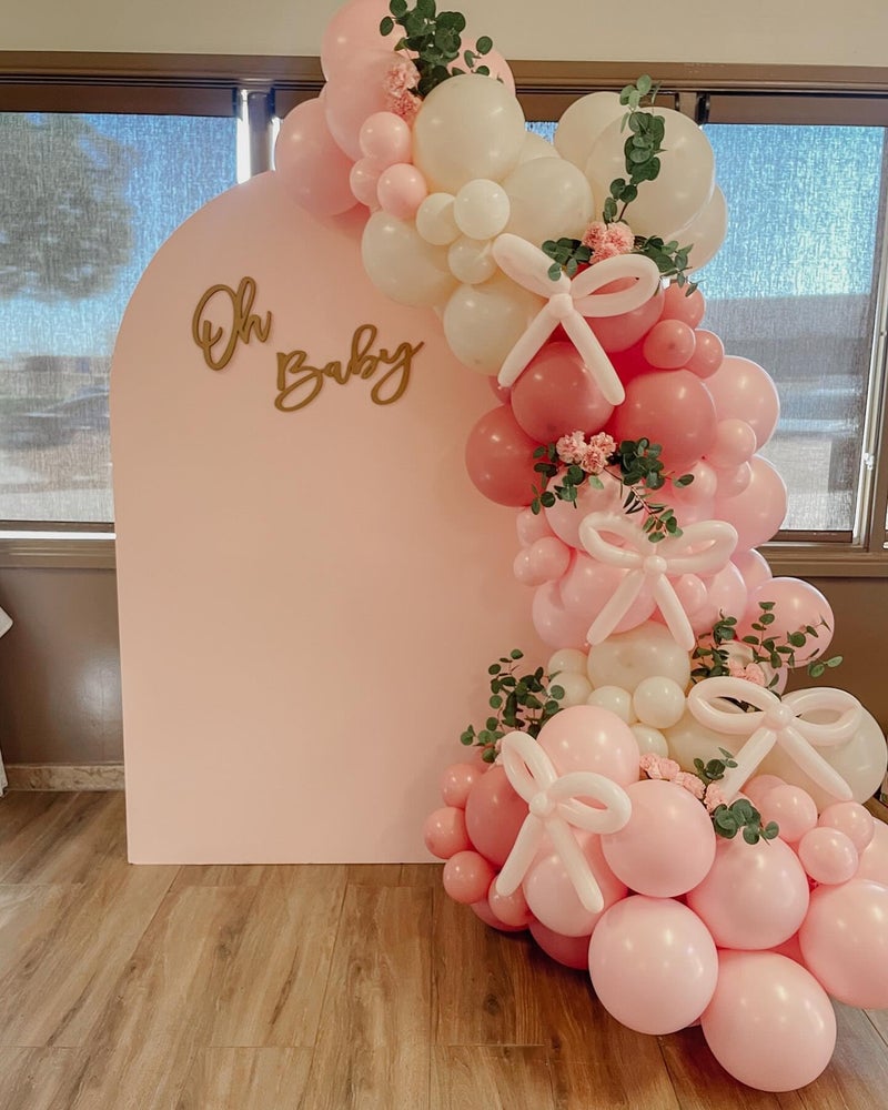 YMSZ Bow Pink and White Balloon Arch Kit, 102pcs Light Pink White Bow Balloons Difference Sizes Latex Balloons with 16ft Tape Strip & Dot Glue for Pink Bow coquette Birthday Party Decorations - Image 5