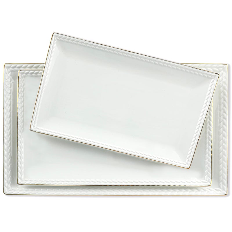 KASSEL Ceramic Serving Platter Set | 16”/14”/12” Rectangular Serving Trays for Entertaining at Parties and Weddings | Oven Safe Large Serving Trays for Tacos, Steak, and Cake - Image 1