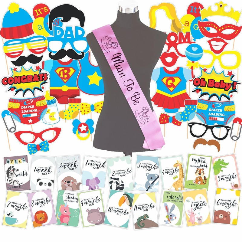 Wobbox Baby Shower Decoration Items Baby Shower Ceremony Photo Booth Props for Photoshoot Milestone Crad Mom to Be Sash Godh Bharai Ceremony Decoration KitFP530 - Image 1