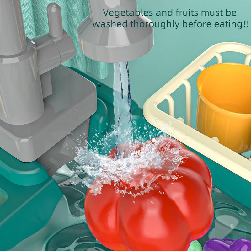 Lullaxx Kitchen Sink Toys, Kitchen Set For Kids,Food Grade Safety Materials, Automatic Running Water Cycle System Set, Simulation Dishwashing Table Toy Role Play for Boys Girls (Green) - Image 5