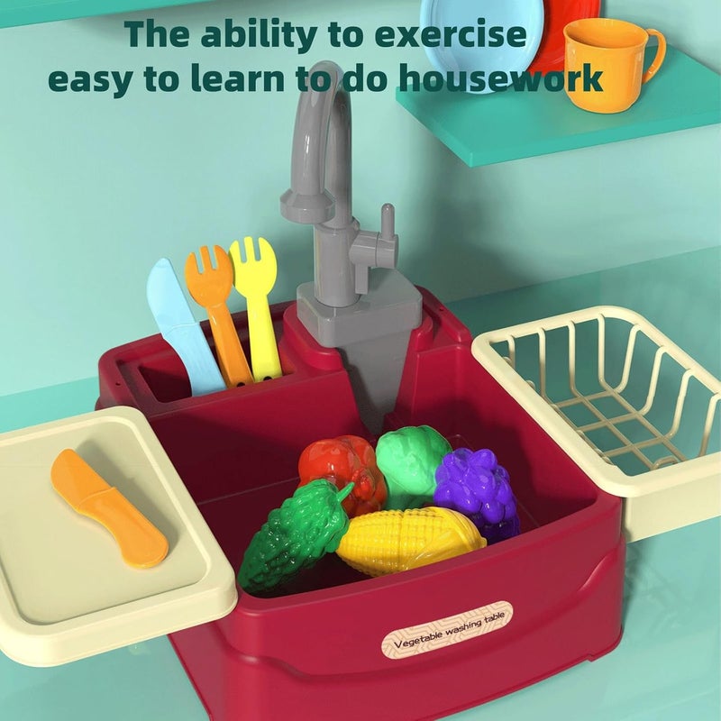 Lullaxx Kitchen Sink Toys, Kitchen Set For Kids,Food Grade Safety Materials, Automatic Running Water Cycle System Set, Simulation Dishwashing Table Toy Role Play for Boys Girls (Green) - Image 3