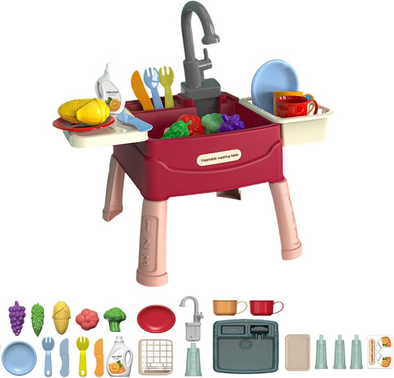 Lullaxx Kitchen Sink Toys, Kitchen Set For Kids,Food Grade Safety Materials, Automatic Running Water Cycle System Set, Simulation Dishwashing Table Toy Role Play for Boys Girls (Green) - Image 2