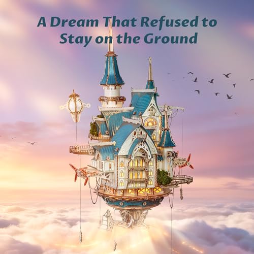FUNPOLA 3D Wooden Puzzle Steam Castle Model Steampunk Baroque Floating Castle DIY Building Kit - Image 5