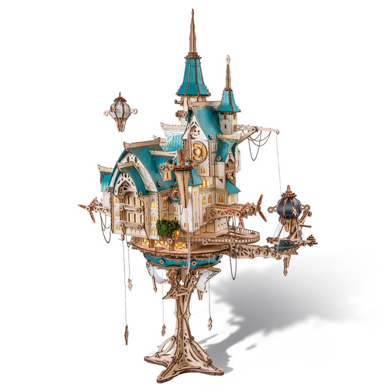FUNPOLA 3D Wooden Puzzle Steam Castle Model Steampunk Baroque Floating Castle DIY Building Kit - Image 3