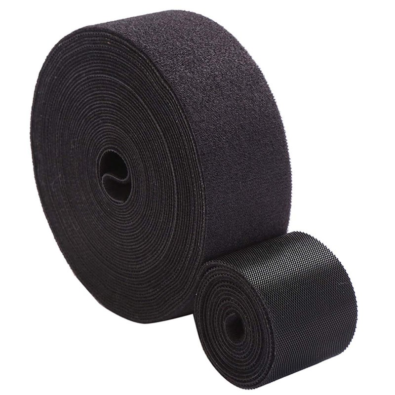 MYUREN Reusable Fastening Tape Cable Ties Roll 2 Inch Double Side Hook Roll Hook and Loop Cord Management Wire Organizer Straps Black 5 Yard 