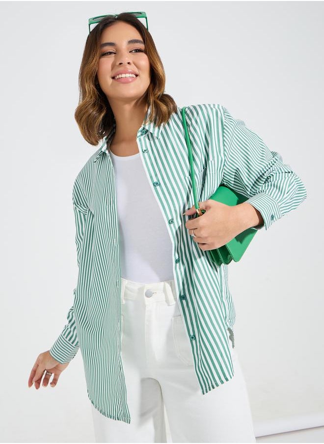 Styli - Striped Dropped Shoulder Oversized Shirt - Image 1