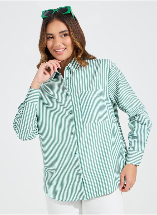 Styli - Striped Dropped Shoulder Oversized Shirt - Image 1