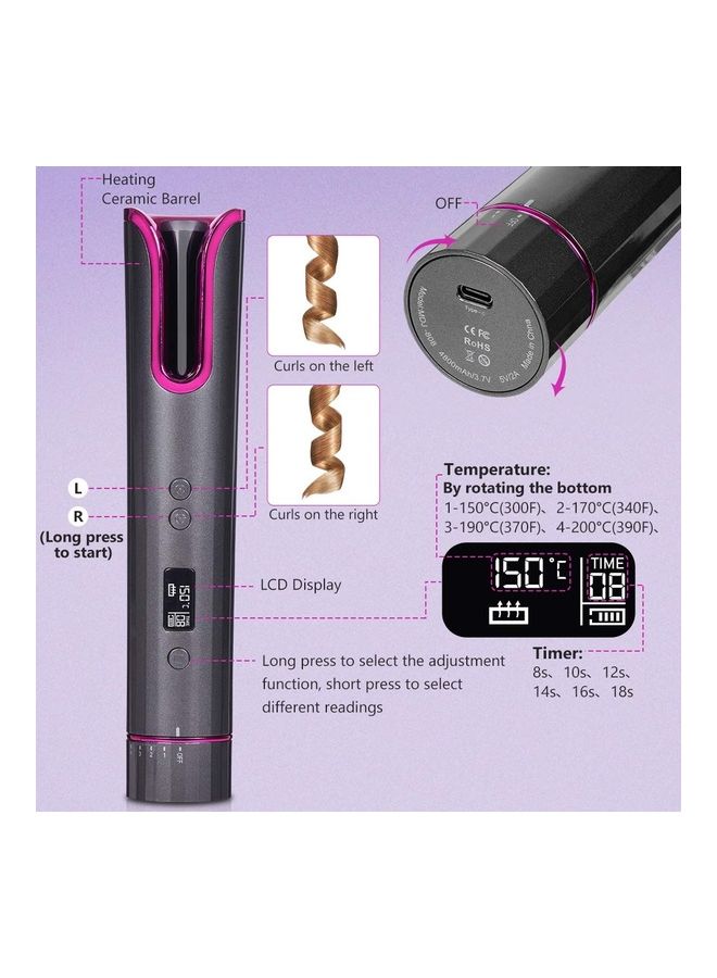 Cordless Automatic Hair Curler Black/Pink - Image 3