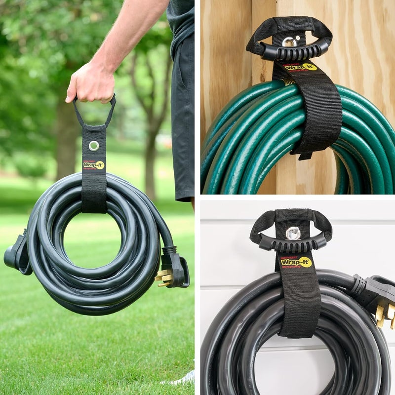 Wrap-It Storage Easy-Carry Straps - 22" (2-Pack) Black with Grommet - Extension Cord Holder Organizer for Garden Hose Storage Cord Straps - Image 4