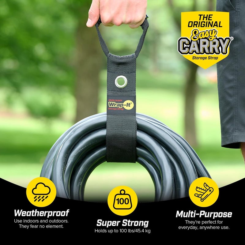 Wrap-It Storage Easy-Carry Straps - 22" (2-Pack) Black with Grommet - Extension Cord Holder Organizer for Garden Hose Storage Cord Straps - Image 2
