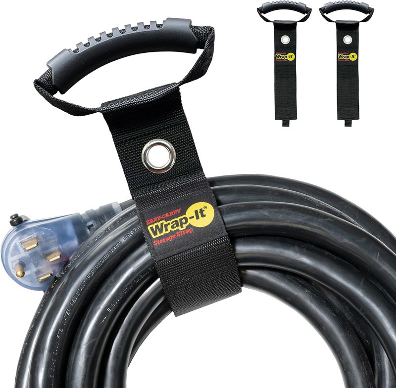 Wrap-It Storage Easy-Carry Straps - 22" (2-Pack) Black with Grommet - Extension Cord Holder Organizer for Garden Hose Storage Cord Straps - Image 1