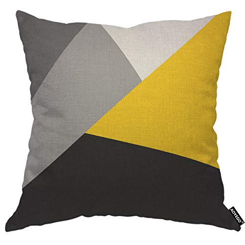 AOYEGO Gray Yellow and Black Geometric Throw Pillow Cover Patchwork Contemporary Creative Fashion Collage Simple Modern Collage Pillow Case 18x18 Inch Decorative Men Women Room Cushion Cover - Image 1