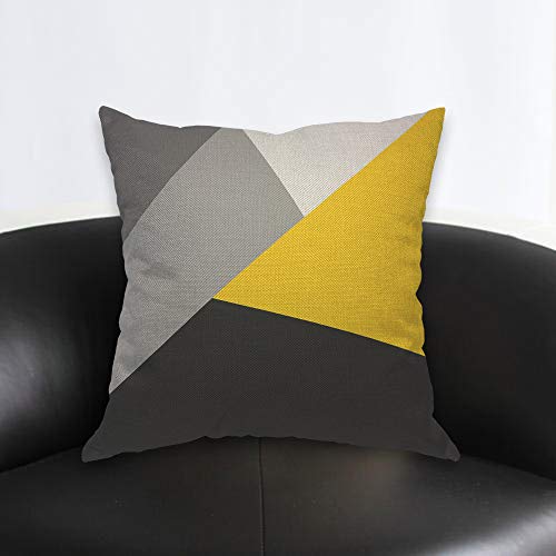AOYEGO Gray Yellow and Black Geometric Throw Pillow Cover Patchwork Contemporary Creative Fashion Collage Simple Modern Collage Pillow Case 18x18 Inch Decorative Men Women Room Cushion Cover - Image 2