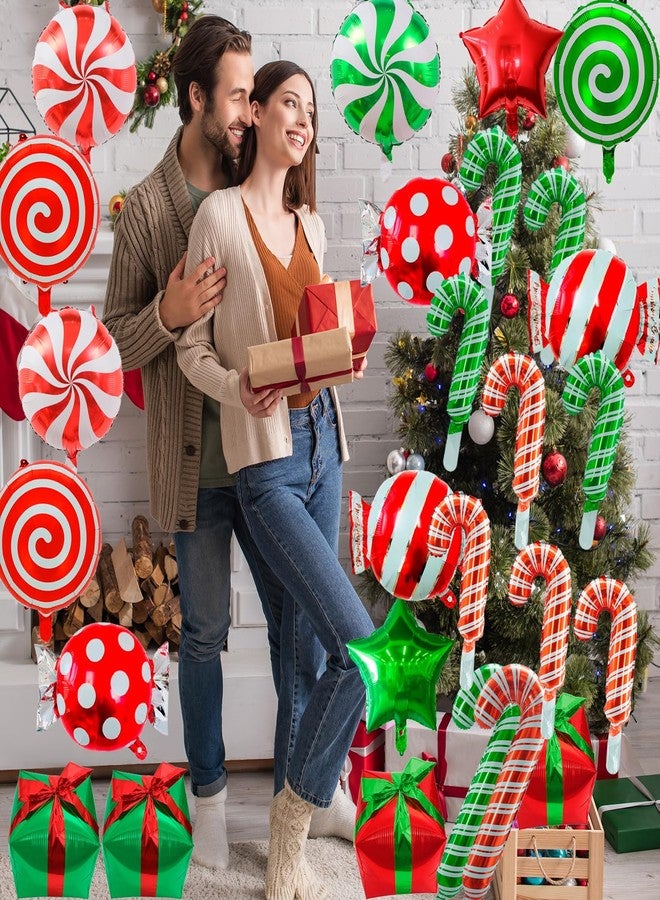 Nerien Christmas Candy Cane Balloons Decorations - 42 Pcs Candy Cane Foil Balloons with Tape, Mylar Sweet Round Christmas in July Balloon for Party Birthday Wedding, Red Green Xmas Theme Party Decorations - Image 5