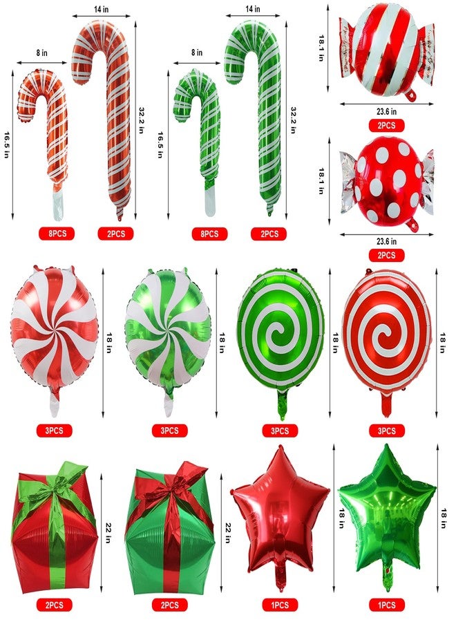 Nerien Christmas Candy Cane Balloons Decorations - 42 Pcs Candy Cane Foil Balloons with Tape, Mylar Sweet Round Christmas in July Balloon for Party Birthday Wedding, Red Green Xmas Theme Party Decorations - Image 2