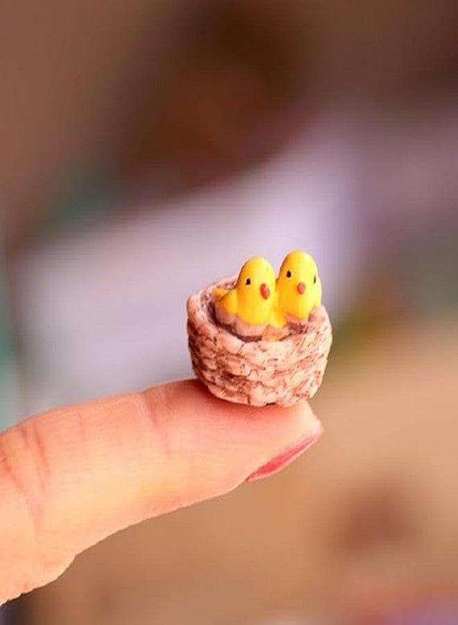 The Pot Dealer Mini Nest Bird Miniature | Artificial Mini Birds with Nest Showpiece for Home Living Room Office Restaurant Fairy Garden Decoration Bird Toys H-1cm w- 2cm (Set of 2) - Image 1