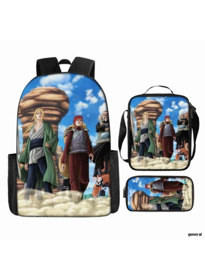 general Cartoon print backpack + handbag + pencil bag set, three-piece practical bag combination (available for students, children, friends outings, mountain climbing, etc.) - Image 1