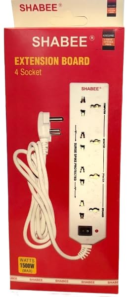 SHABEE by VATS 4 Way 6A International Socket with Single Switch 4 Way Extension Board with 2 Mtr Extension Cord Multi Plug Socket for Home Wall Office  - Image 1