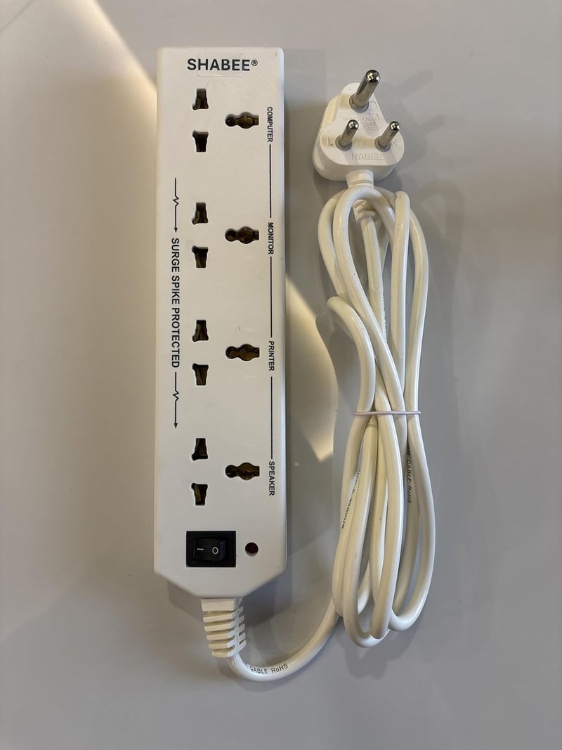 SHABEE by VATS 4 Way 6A International Socket with Single Switch 4 Way Extension Board with 2 Mtr Extension Cord Multi Plug Socket for Home Wall Office  - Image 2