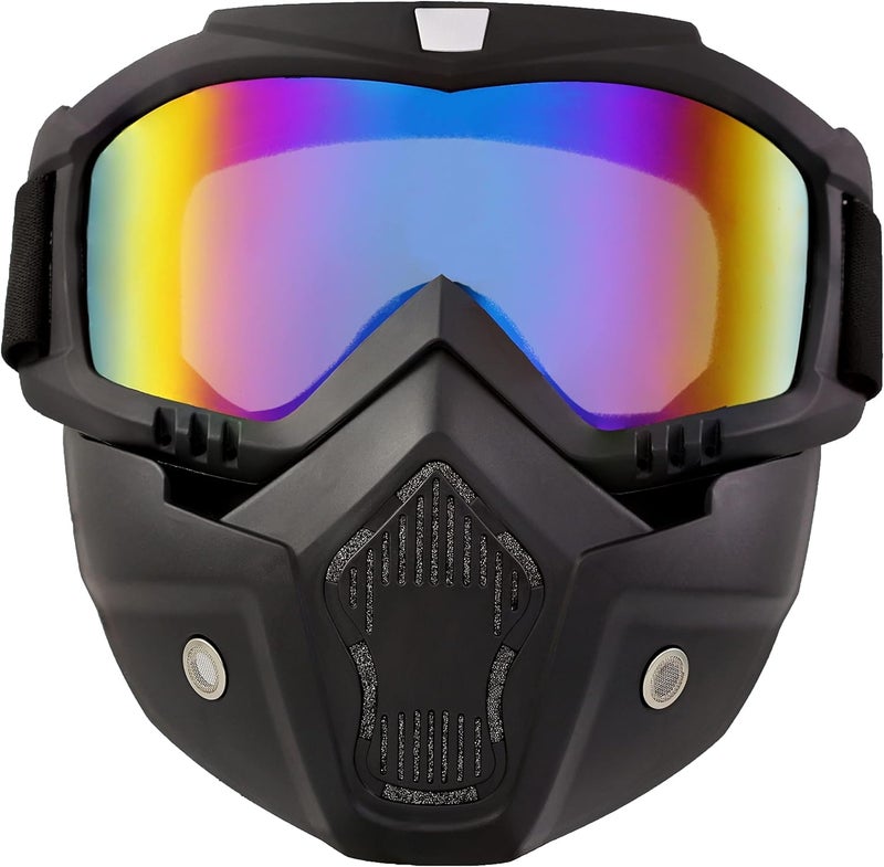 ZSIGNS Bike Riding Goggles with Face Mask | Anti Scratch UV Protection Off Road Goggles with Detachable Dust Mask | Helmet Goggles for Men Bikers Riding Safety (Rainbow) - Image 1