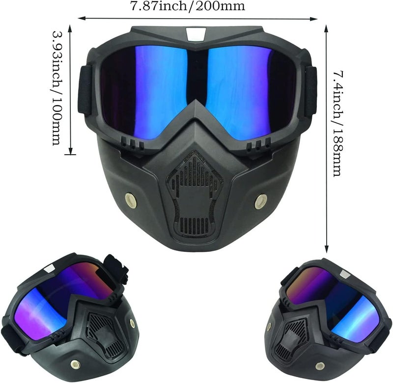 ZSIGNS Bike Riding Goggles with Face Mask | Anti Scratch UV Protection Off Road Goggles with Detachable Dust Mask | Helmet Goggles for Men Bikers Riding Safety (Rainbow) - Image 5