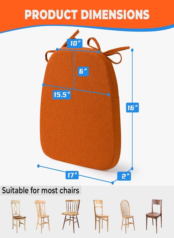 Sunsleek Chair Cushions for Dining Chairs, D-Shaped Seat Cushions with Removable Washable Cover and Ties, Chair Pads for Kitchen, Indoor Dining Room, Patio Chairs, 17'' x 16'', Set of 4, Orange - Image 2