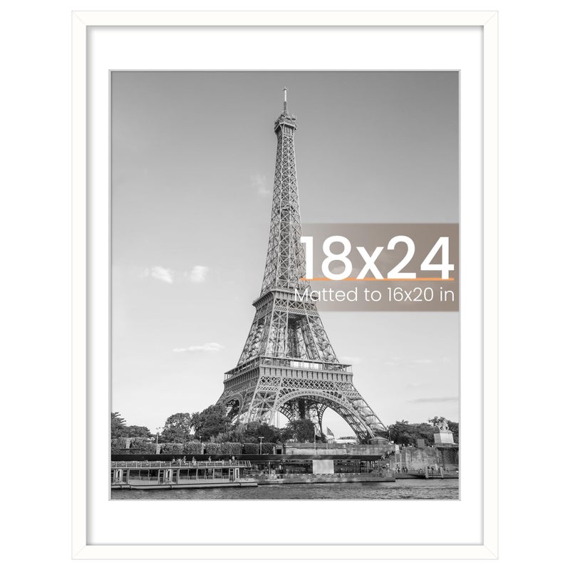 upsimples 18x24 Picture Frame, Display Pictures 16x20 with Mat or 18 x 24 Without, Wall Hanging Poster Frames, White, 1 Pack - Image 1