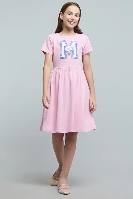 أر أند بي Printed Fit & Flare Dress with Short Sleeves
