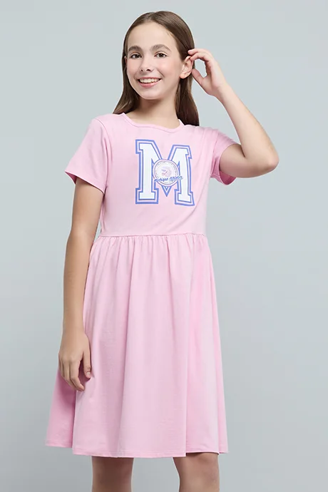 أر أند بي Printed Fit & Flare Dress with Short Sleeves
