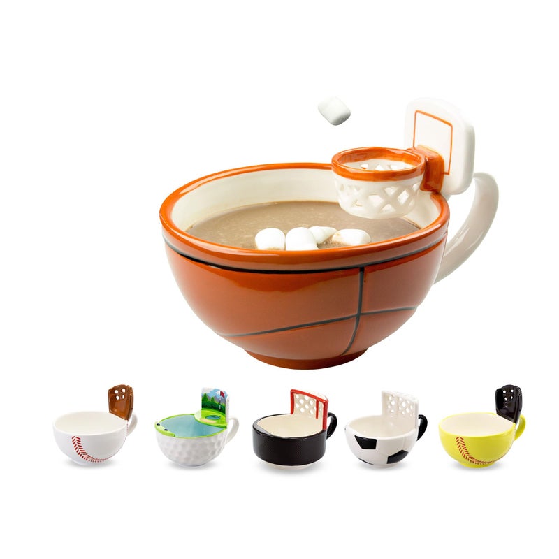 MAX'IS Creations The Mug with a Hoop Basketball Mug Funny Ceramic Coffee Mugs Cereal Bowl Sports Coach Kids Basketball Gifts for Boys 8-12 12-14 Girls Stuff Accessories Mini-Hoop for Kids, 16oz - Image 1