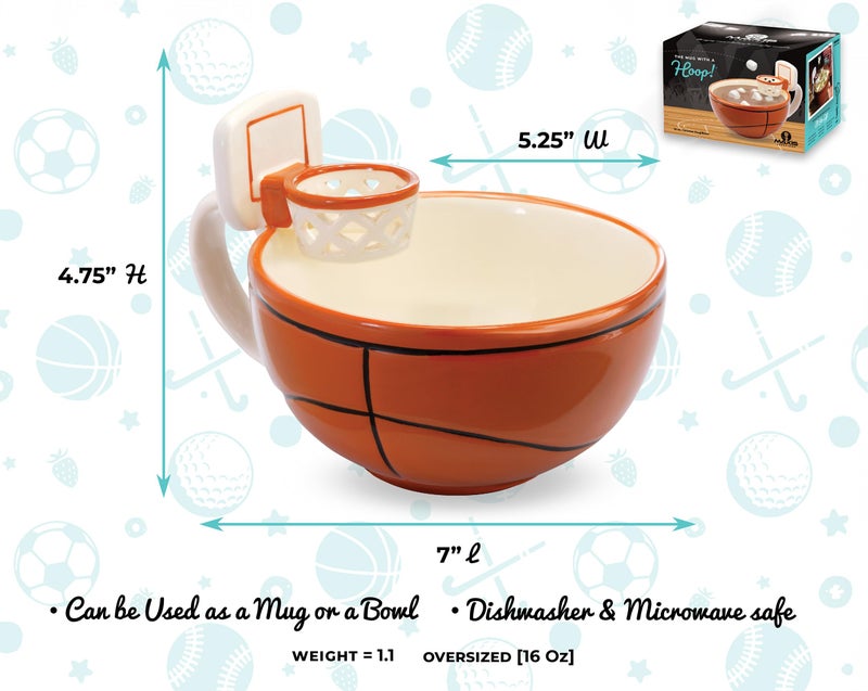 MAX'IS Creations The Mug with a Hoop Basketball Mug Funny Ceramic Coffee Mugs Cereal Bowl Sports Coach Kids Basketball Gifts for Boys 8-12 12-14 Girls Stuff Accessories Mini-Hoop for Kids, 16oz - Image 2