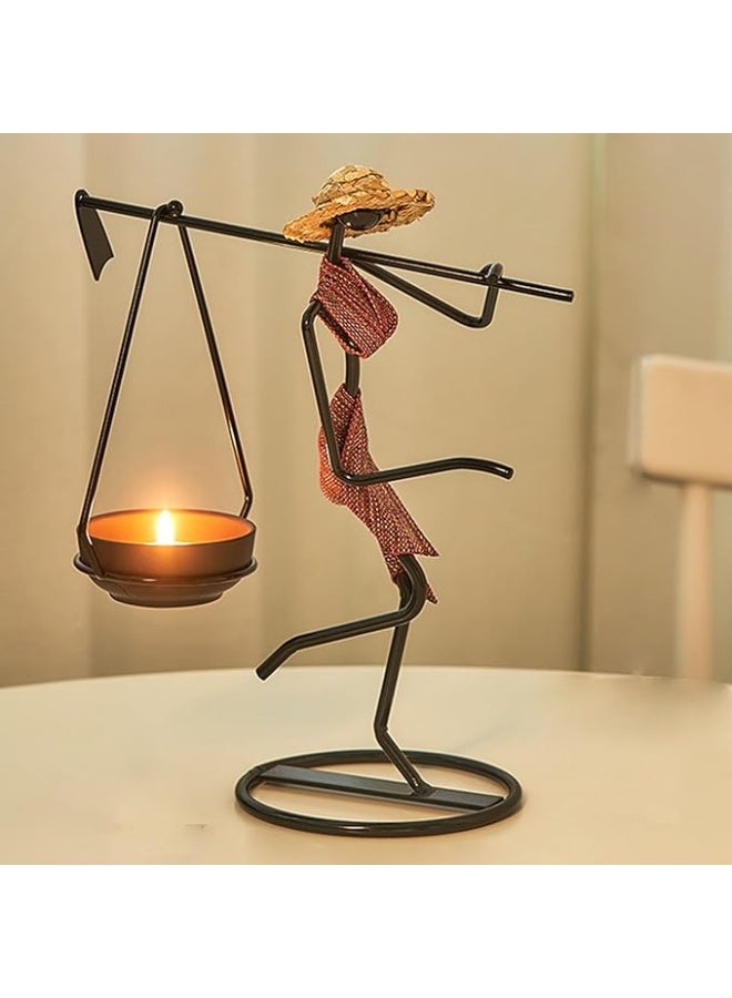 amazing.EGP Antique Metal Tealight Candle Holder with Straw Hat, Height 28cm, Antique Black, Home Decor Holder - Image 2