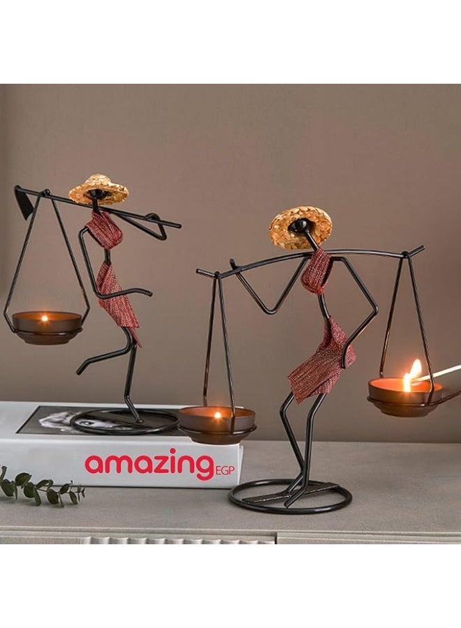 amazing.EGP Antique Metal Tealight Candle Holder with Straw Hat, Height 28cm, Antique Black, Home Decor Holder - Image 4