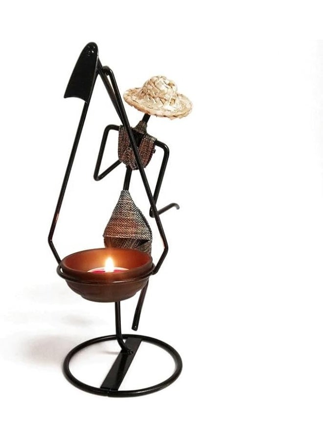 amazing.EGP Antique Metal Tealight Candle Holder with Straw Hat, Height 28cm, Antique Black, Home Decor Holder - Image 5