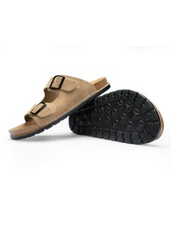 AL-WAHA AL-ZHABIA Men's Genuine Leather Khaki Sandals - Breathable PU Sole, Anti-Slip Design, Durable for Desert Climate & Daily Wear(43)  - Image 2