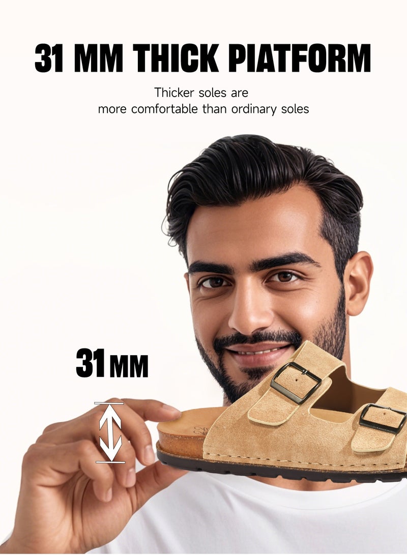 AL-WAHA AL-ZHABIA Men's Genuine Leather Khaki Sandals - Breathable PU Sole, Anti-Slip Design, Durable for Desert Climate & Daily Wear(43)  - Image 2