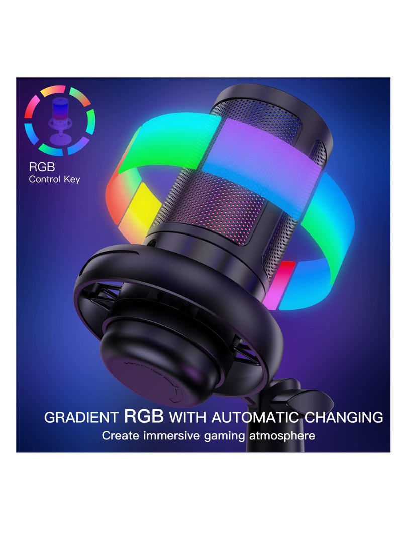 USB Microphone for PC, Gaming Mic for PS4/ PS5/ Mac/Phone, Condenser Mic with Quick Mute, RGB Lighting, Pop Filter, Shock Mount, Gain Control, for Gaming, Streaming, Podcasting, Recording, YouTube - Image 2