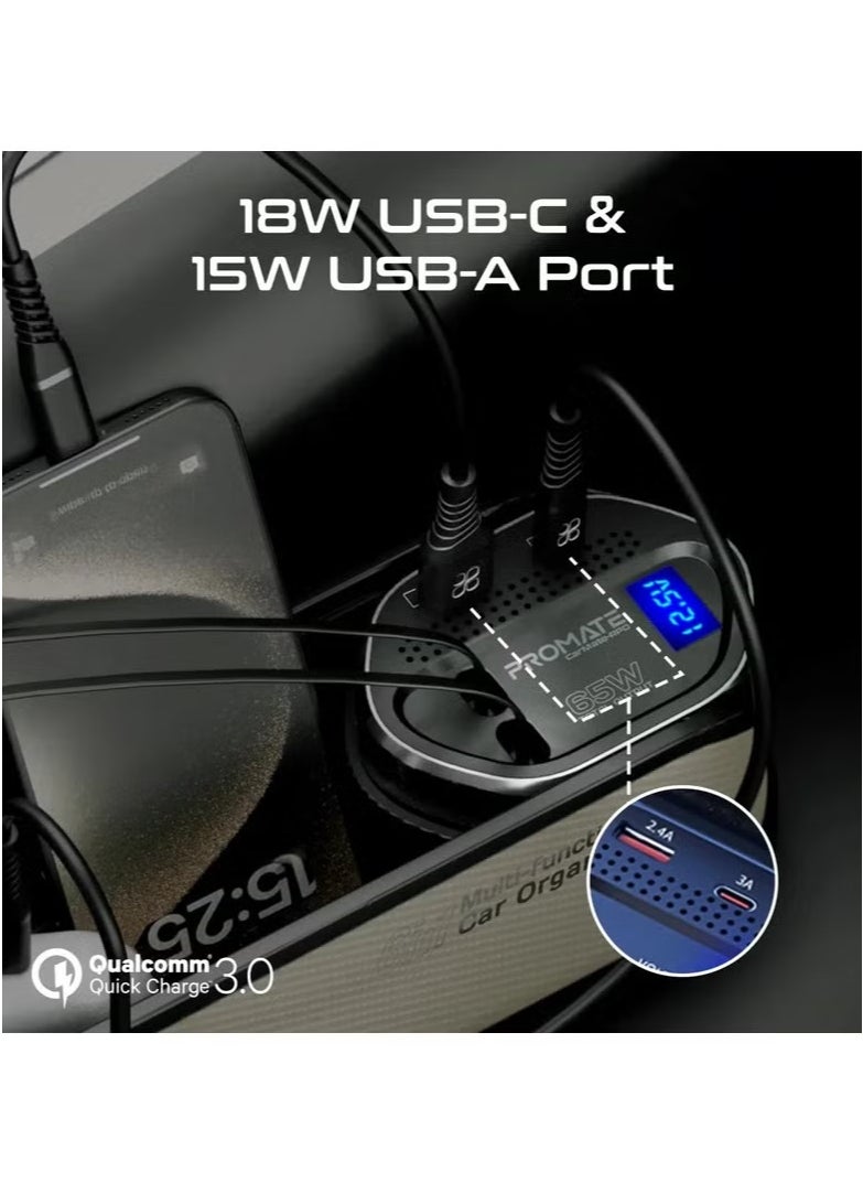 PROMATE 65W Multi-Functional Car Organizer and Charging Station with USB-C & Lightning Retractable Cables(golden)  - Image 2