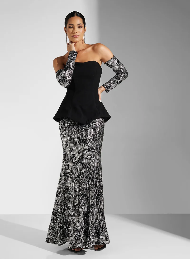 Akadia Fashion COLD SHOULDER CORSET CREPE DRESS