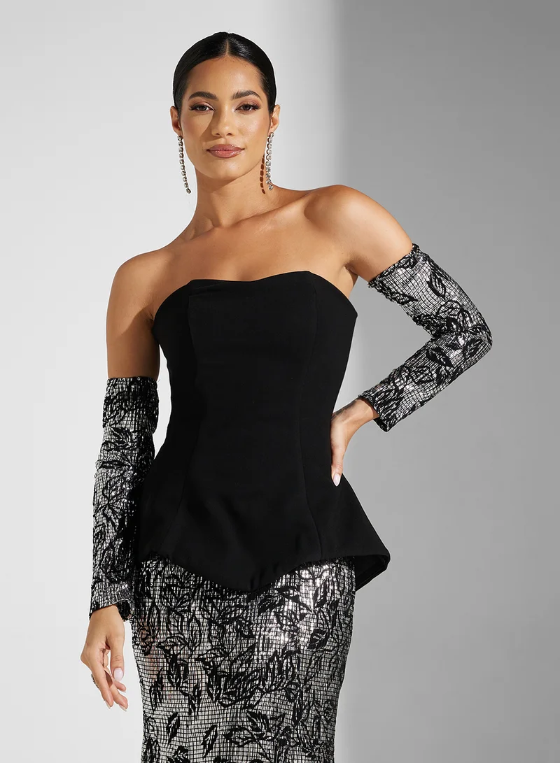 Akadia Fashion COLD SHOULDER CORSET CREPE DRESS