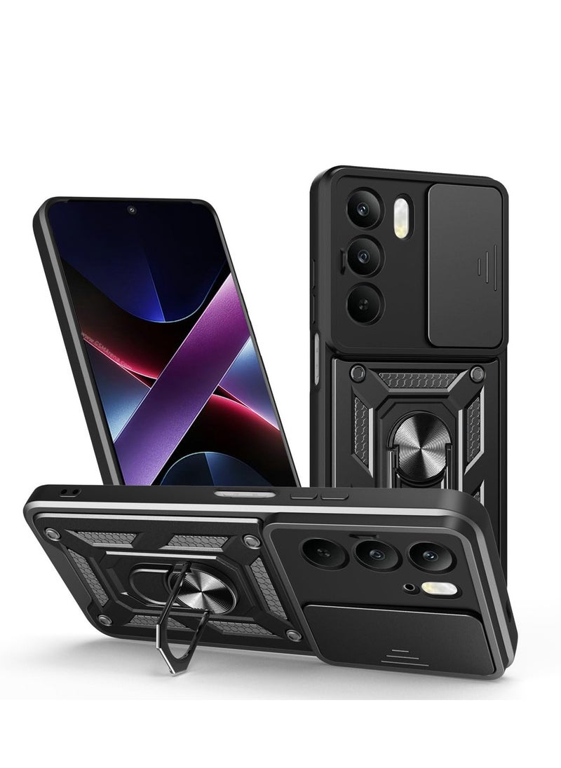 Generic for realme C75 4G Case Cover, Slide Camera Lens Cover, Magnetic Ring Holder Kickstand Protective Phone Case for realme C75 4G, Black  - Image 1