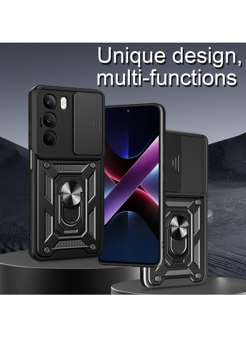 Generic for realme C75 4G Case Cover, Slide Camera Lens Cover, Magnetic Ring Holder Kickstand Protective Phone Case for realme C75 4G, Black  - Image 2