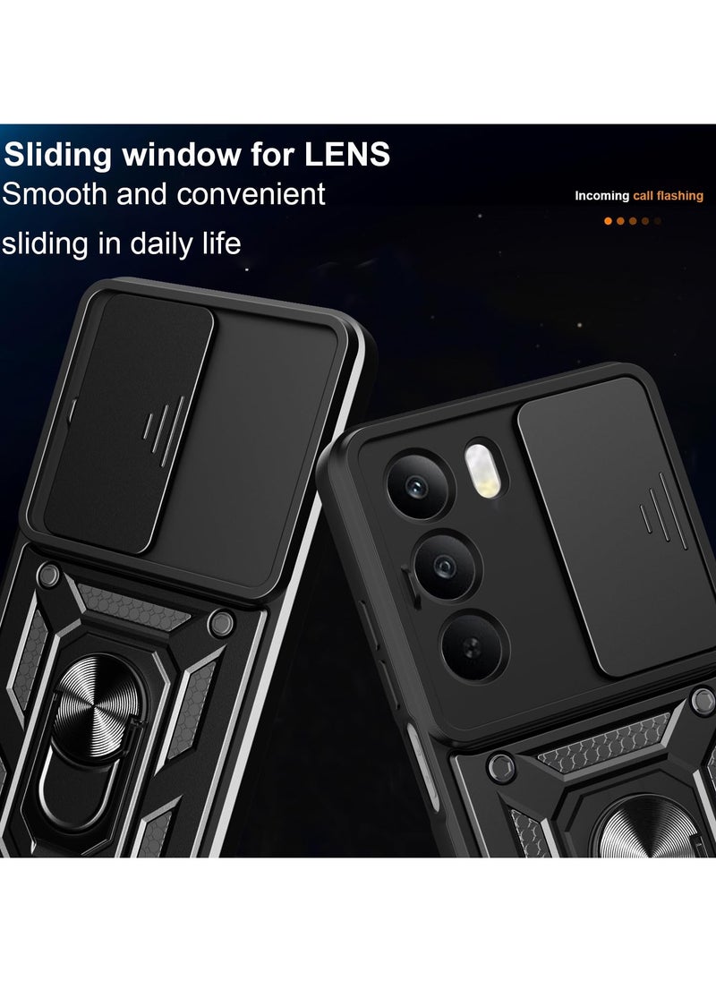 Generic for realme C75 4G Case Cover, Slide Camera Lens Cover, Magnetic Ring Holder Kickstand Protective Phone Case for realme C75 4G, Black  - Image 4