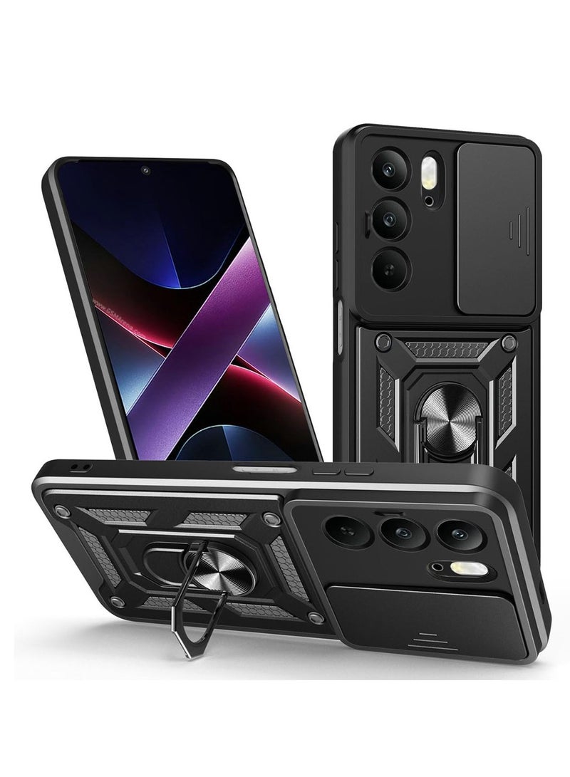 for realme C75 4G Case Cover, Slide Camera Lens Cover, Magnetic Ring Holder Kickstand Protective Phone Case for realme C75 4G, Black - Image 1