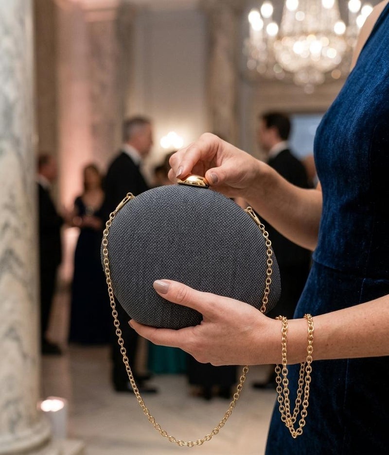 Viny - Textured Clutch Bag with Chain Strap - Black - Image 5
