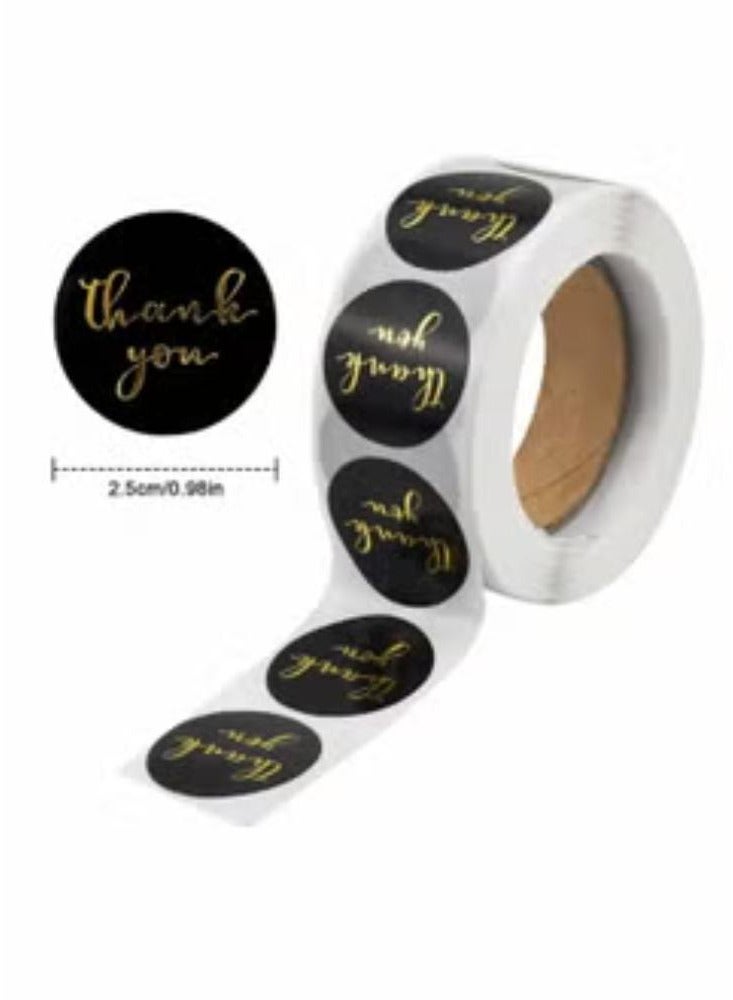 Thank You Stickers, 500PCS Round Stickers Roll with Gold Foil, Self Adhesive Gift Packaging for Handmade Goods, DIY, Sealing Bag (Black) - Image 2