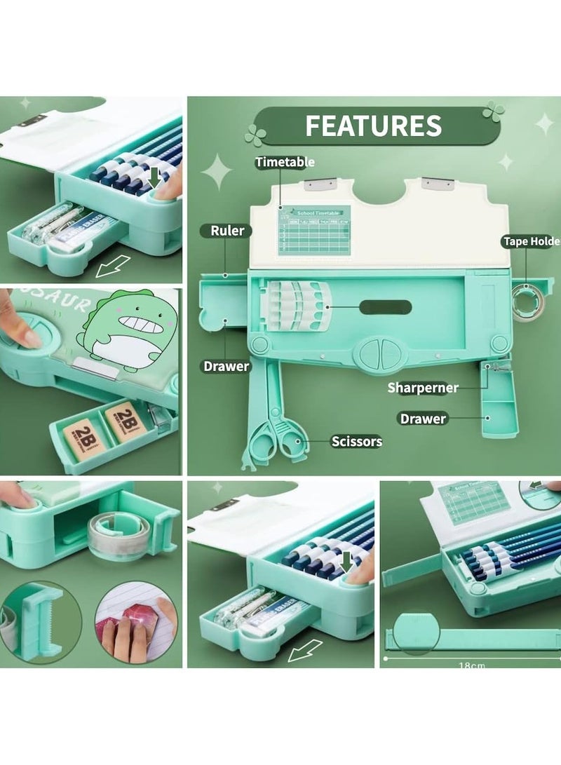 Astronaut design pencil case with 1 door and multiple buttons, including sharpeners, erasers, rulers, scissors, and colored tape. - Image 4