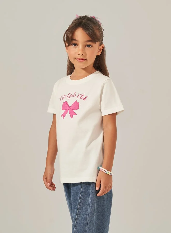 Styli Styli Bow Graphic Print Short Sleeve T-Shirt