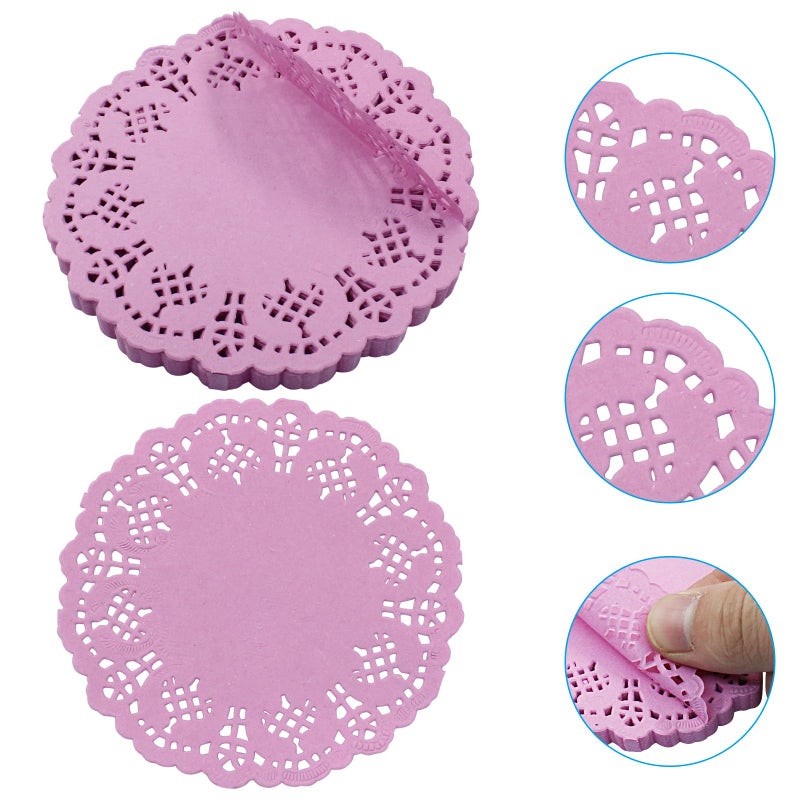 Rierdge Round Paper Doilies, 100 Pcs 3.5â€ Colorful Decorative Lace Paper Doilies Disposable Placemats for Wedding Birthday Desserts Cakes Party Tableware Food Decoration, Pink - Image 4