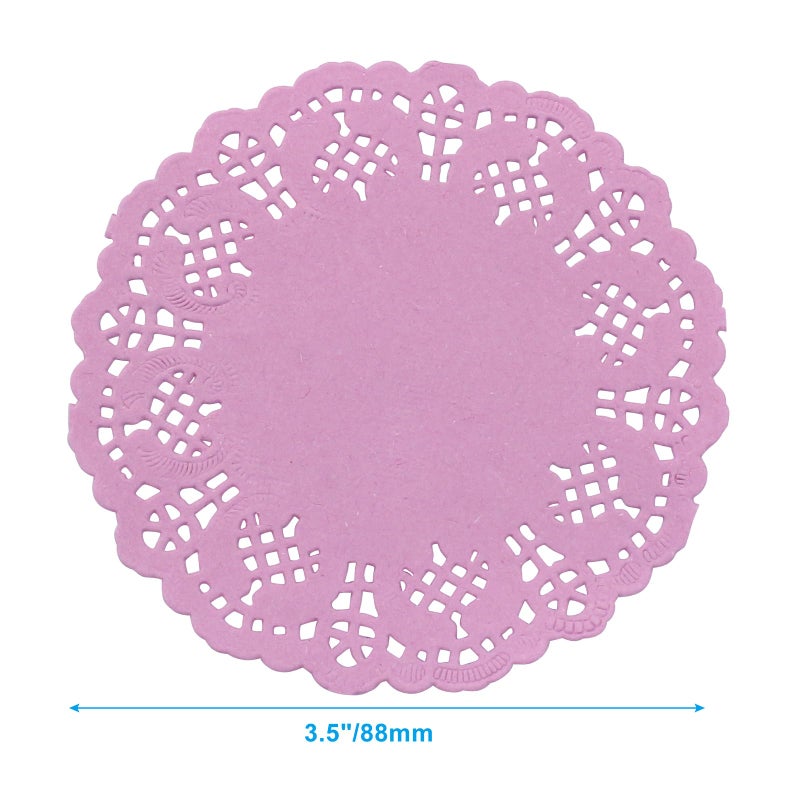 Rierdge Round Paper Doilies, 100 Pcs 3.5â€ Colorful Decorative Lace Paper Doilies Disposable Placemats for Wedding Birthday Desserts Cakes Party Tableware Food Decoration, Pink - Image 3